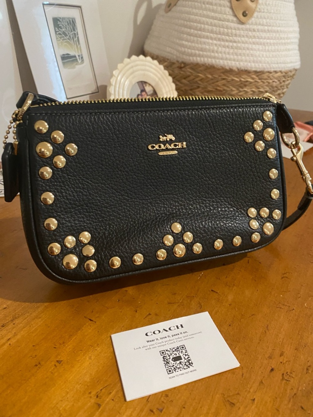Coach Black Leather Studded Shoulder Bag with Gold Accents - Picture 2 of 9